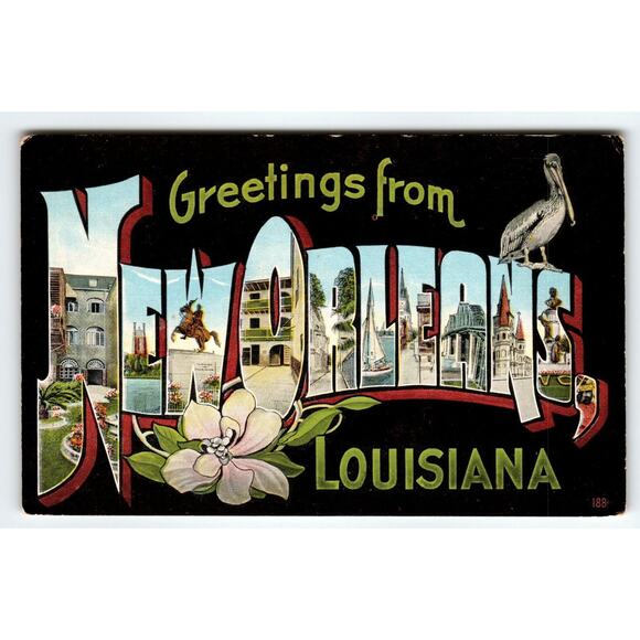 Vintage Postcard - Greetings From New Orleans Louisiana - Large Letter - Linen - Picture 1 of 2